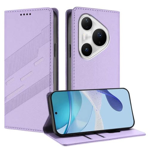 Funda de cuero retro con relieve para Huawei Pura 80 Pro+ (morado claro)