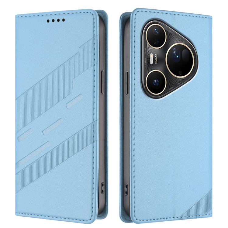 Funda de cuero retro con relieve para Huawei Pura 80 Pro Ultra (azul claro)
