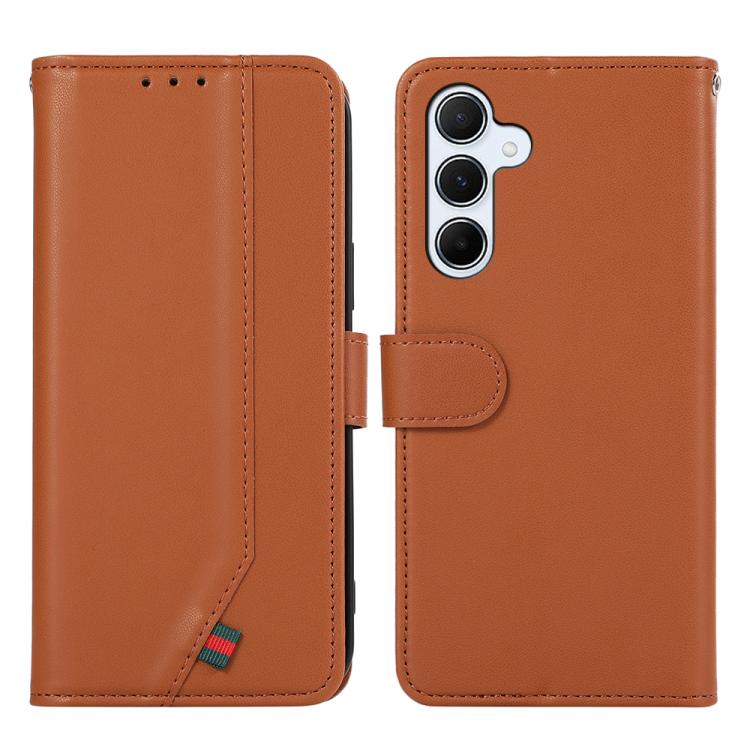 Funda de cuero ABEEL con textura delicada y RFID para Samsung Galaxy A17 5G (marrón)