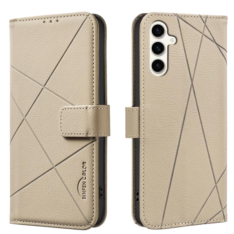 Funda de cuero RFID con patrón geométrico para Samsung Galaxy S25 FE 5G (beige)
