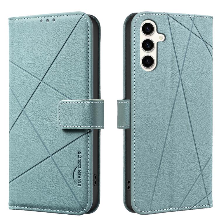 Funda de cuero RFID con patrón geométrico para Samsung Galaxy S25 FE 5G (verde)