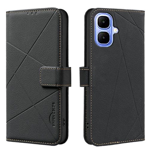 Funda de cuero RFID con patrón geométrico para Infinix Smart 10 4G (negra)