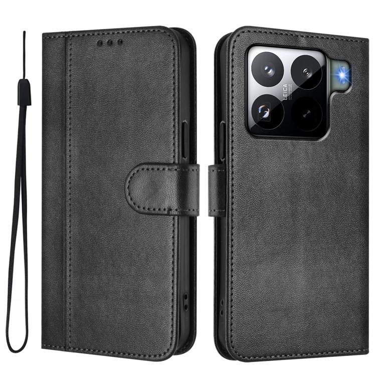 Funda de cuero retro con hebilla de empalme de línea para Xiaomi 15S Pro 5G (negra)