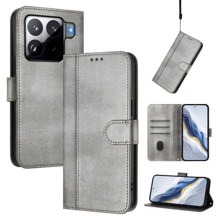 Funda de cuero retro con hebilla de empalme de lĂnea para Xiaomi 15S Pro 5G (gris)