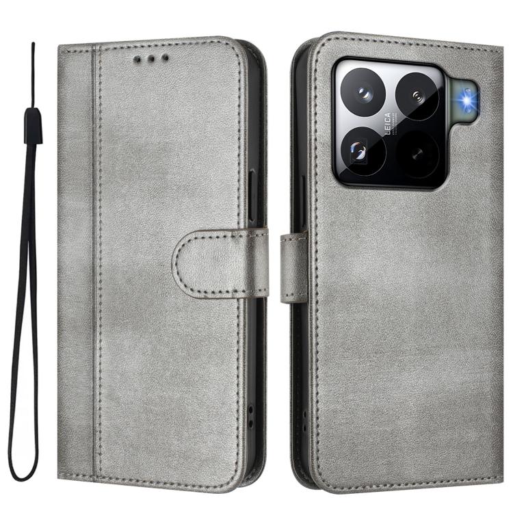 Funda de cuero retro con hebilla de empalme de lĂnea para Xiaomi 15S Pro 5G (gris)
