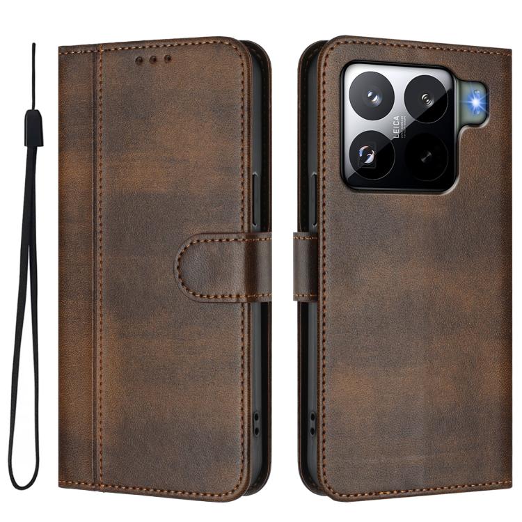 Funda de cuero retro con hebilla de empalme de lĂnea para Xiaomi 15S Pro 5G (marrĂłn)