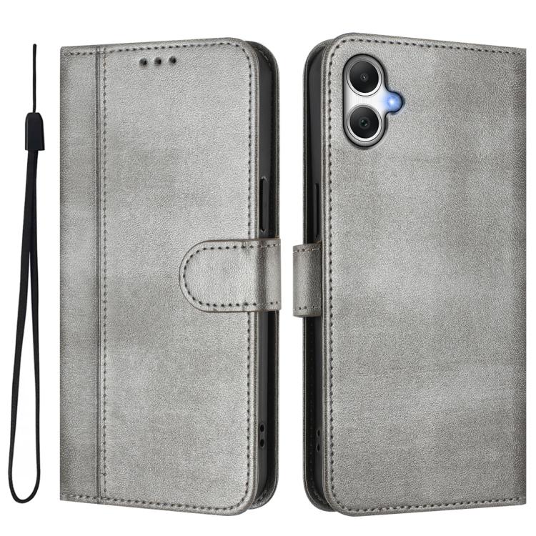 Funda de cuero retro con hebilla y empalme de líneas para Samsung Galaxy A07 4G (gris)