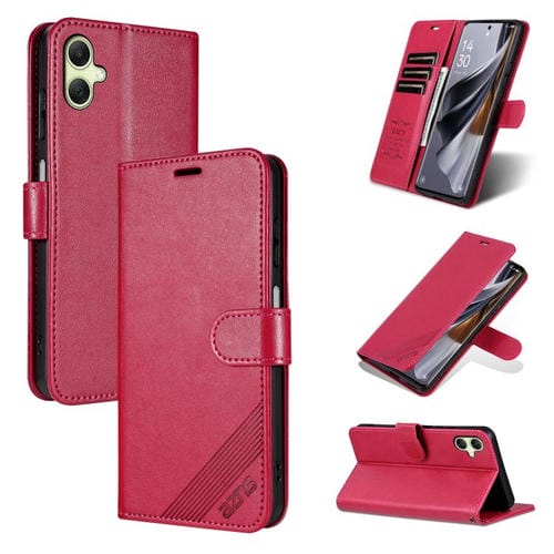 Funda de piel de oveja con tapa AZNS para Samsung Galaxy A07 4G (roja)