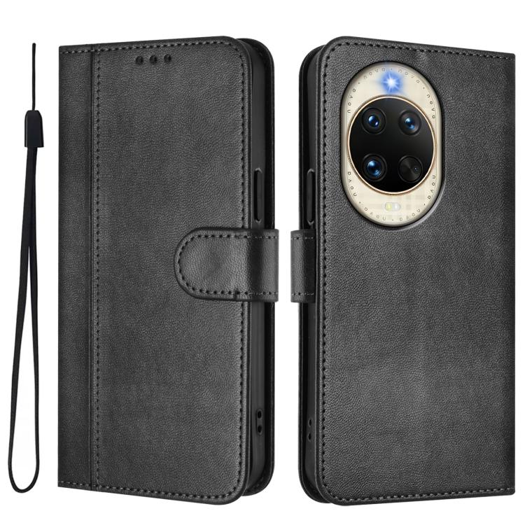 Funda de cuero retro con hebilla y empalme de líneas para Huawei Nova 14 (negra)