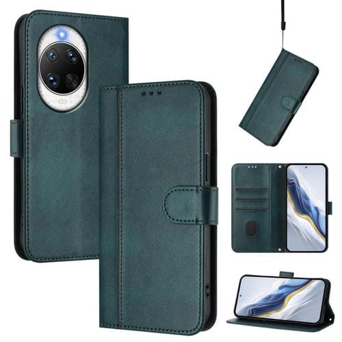 Funda de cuero retro con hebilla para Huawei Nova 14 Pro (verde oscuro)