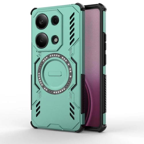 Funda a prueba de golpes con anillo magnético MagSafe y mariposa para Redmi Note 13 Pro 4G (verde claro)