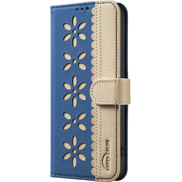 Funda de cuero RFID con estampado floral hueco para Infinix Smart 10 4G (azul oscuro)