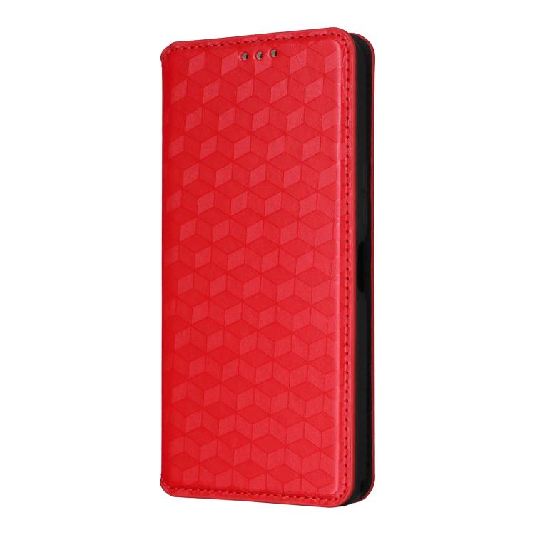 Funda de cuero con tapa y textura de cuadrícula cúbica para Samsung Galaxy M56 5G (roja)