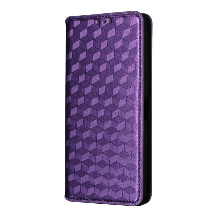 Funda de cuero con tapa y textura de cuadrícula cúbica para Samsung Galaxy M56 5G (morado)