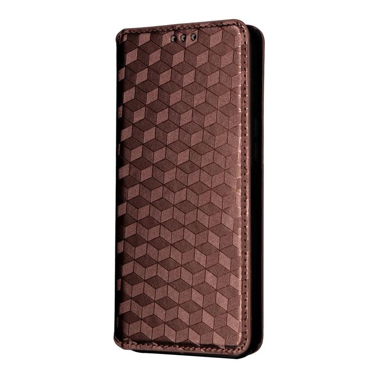 Funda de cuero con tapa y textura de cuadrícula cúbica para Samsung Galaxy M56 5G (marrón)