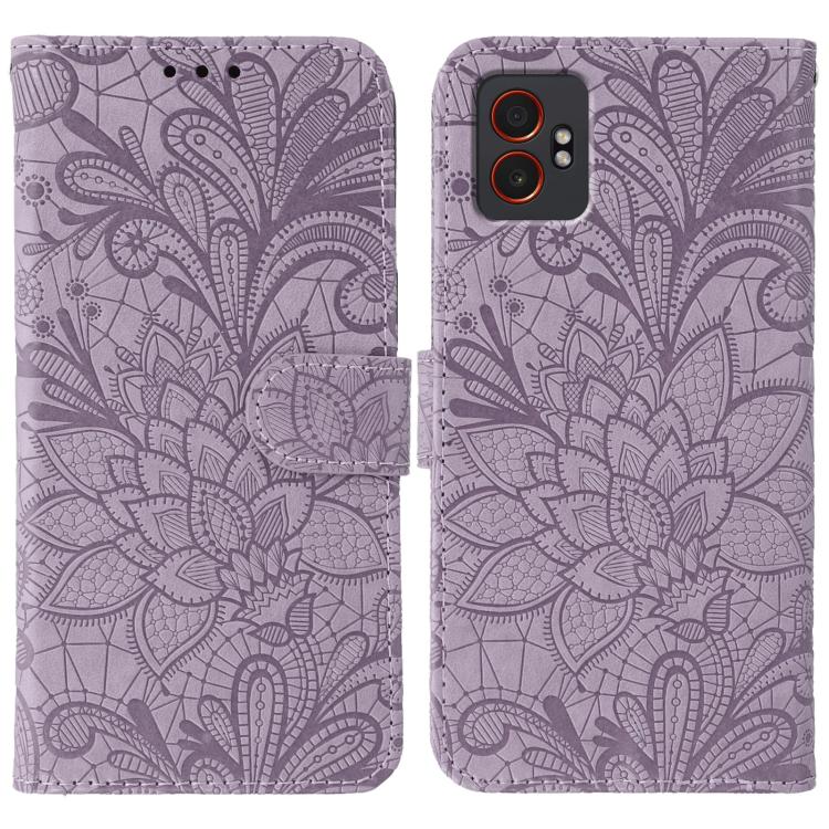Funda de cuero con tapa y estampado floral para Samsung Galaxy XCover7 Pro (morada)