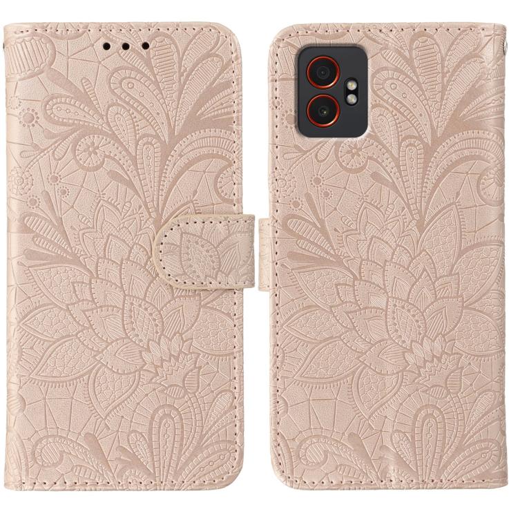 Funda de cuero con tapa y estampado floral para Samsung Galaxy XCover7 Pro (oro rosa)