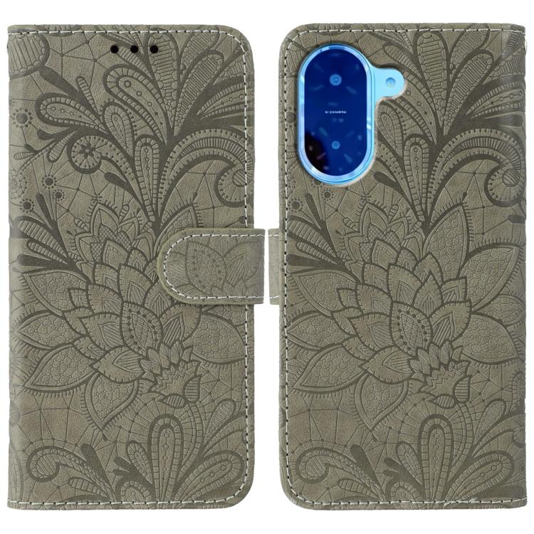 Funda de cuero con tapa y estampado floral para Redmi A5 4G (171,7 mm) / Poco C71 4G (gris)