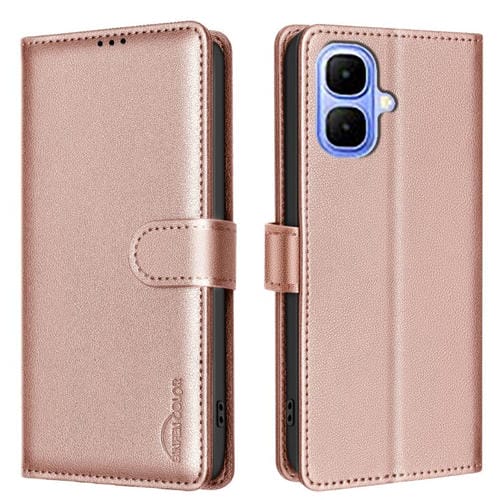 Funda de cuero antirrobo RFID con textura Litchi para Infinix Smart 10 4G (dorada)