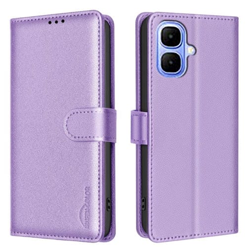 Funda de cuero antirrobo RFID con textura Litchi para Infinix Smart 10 4G (morado)