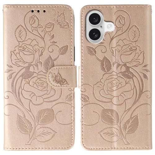 Funda de piel con relieve de mariposa rosa para iPhone 17 (oro rosa)