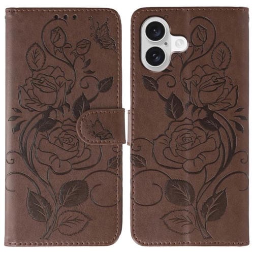 Funda de piel con estampado de mariposa rosa para iPhone 17 (marrón)