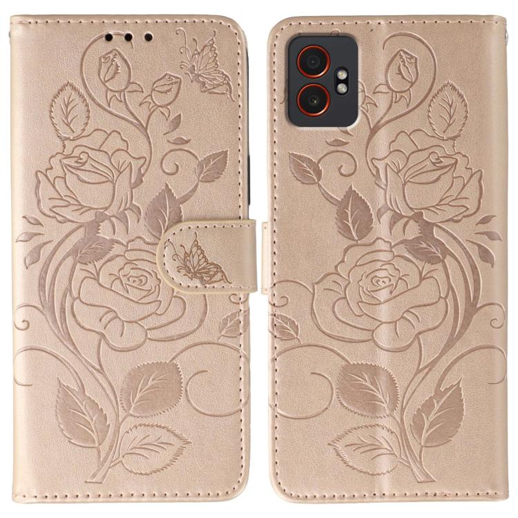Funda de cuero con relieve de mariposa rosa para Samsung Galaxy XCover7 Pro (oro rosa)