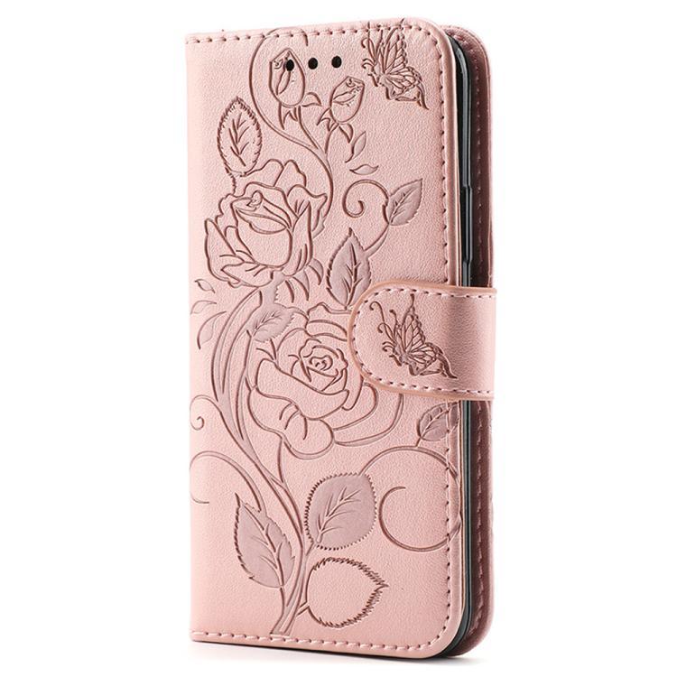 Funda de cuero con relieve de mariposa rosa para Samsung Galaxy XCover7 Pro (oro rosa)