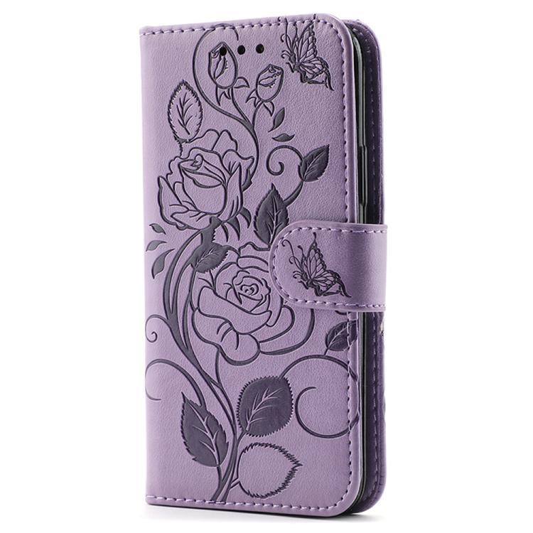 Funda de cuero con relieve de mariposa rosa para Samsung Galaxy XCover7 Pro (morada)