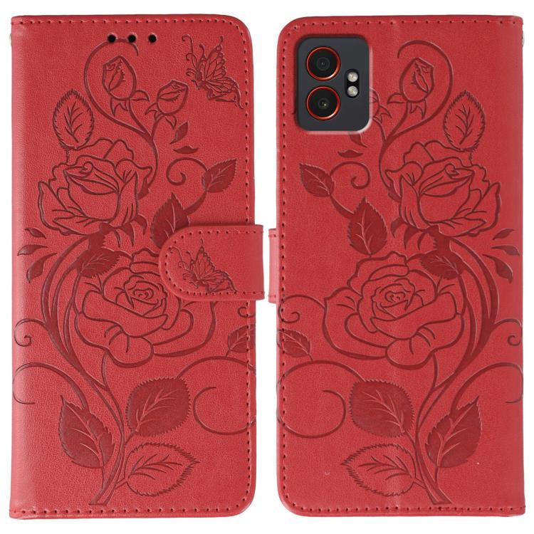 Funda de piel con estampado de mariposas rosas para Samsung Galaxy XCover7 Pro (roja)
