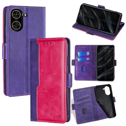 Funda de cuero con hebilla lateral en color de contraste para Redmi A5 4G (171,7 mm) (morado y rojo rosa)