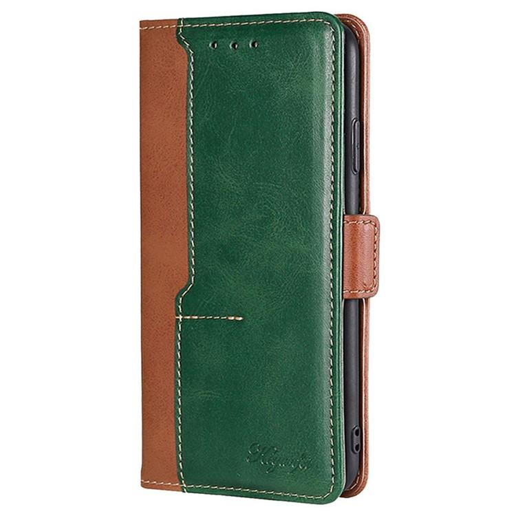 Funda de cuero con hebilla lateral en color de contraste para Redmi Note 14S 4G (marrón claro y verde)