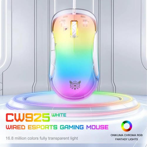 Ratón con cable ONIKUMA CW925 para juegos 12800 DPI RGB (Blanco)