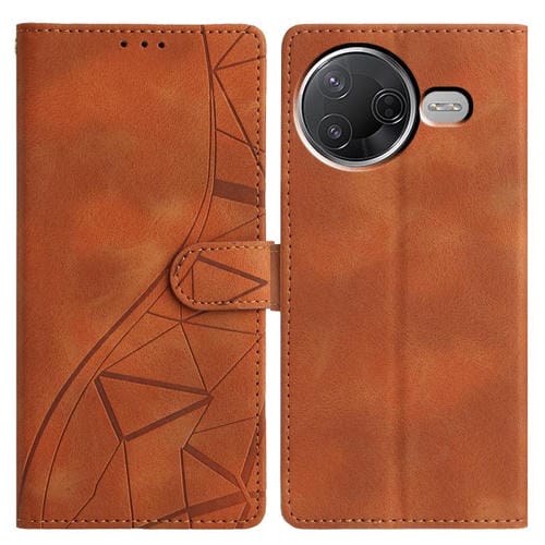 Funda de cuero con relieve de triángulos para Xiaomi Poco F7 Pro/F7 Ultra (marrón)