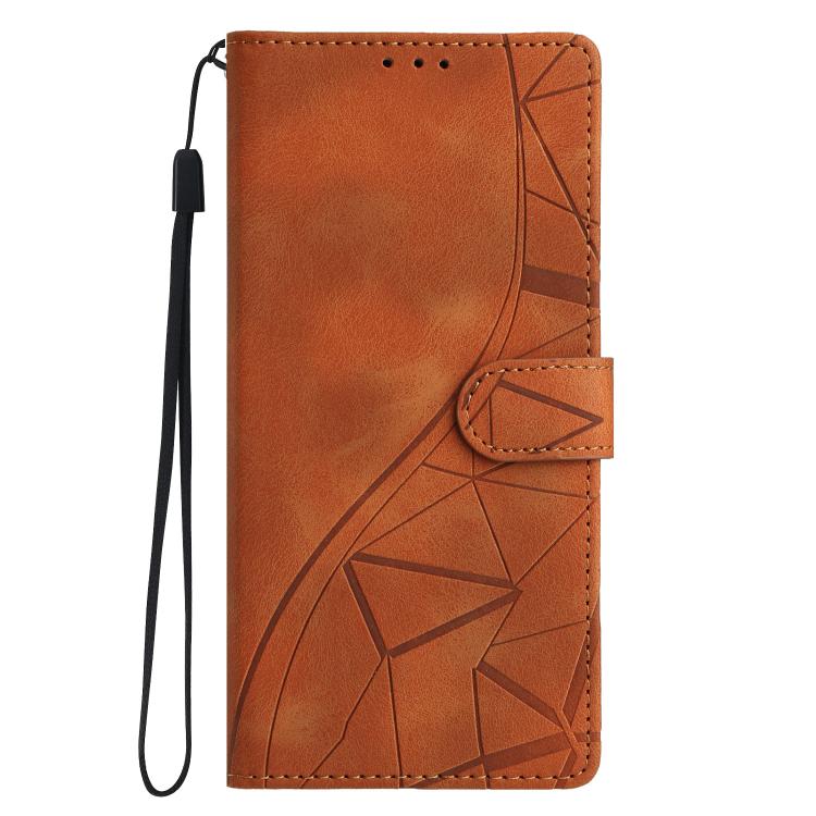 Funda de cuero con relieve de triángulos para Xiaomi Poco M7 Pro 5G (marrón)