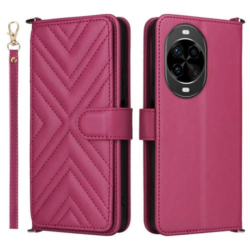 Funda de cuero multifuncional para Huawei nova 14 Ultra 5G con 6 ranuras para tarjetas y correa para la muñeca (rosa)