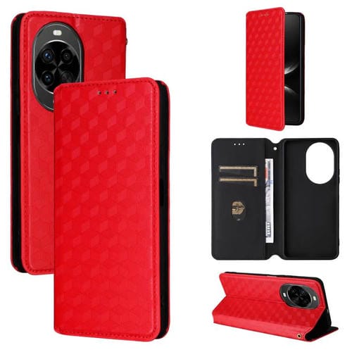 Funda de cuero con tapa y textura de cuadrícula cúbica para Huawei Nova 14 5G (roja)