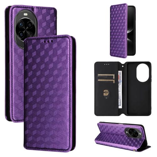 Funda de cuero con tapa y textura de cuadrícula cúbica para Huawei Nova 14 Ultra 5G (morado)