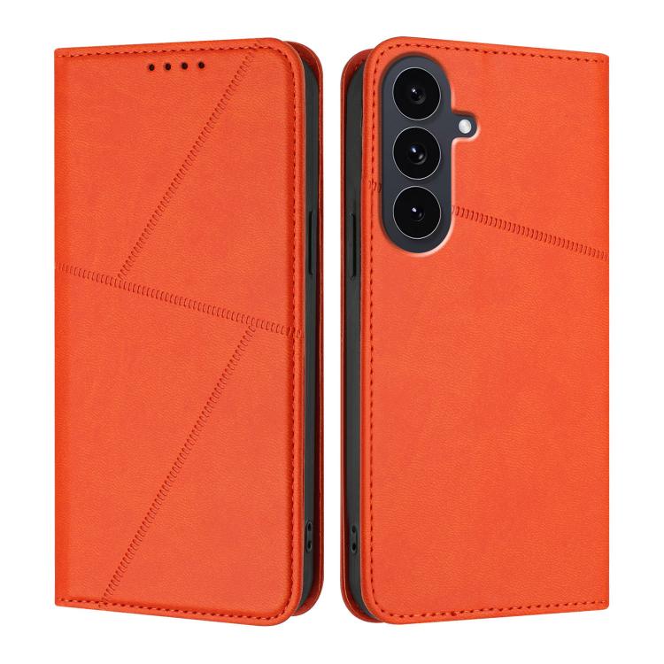 Funda de cuero con tapa magnética resistente y esmerilada para Samsung Galaxy S25 FE 5G (naranja)