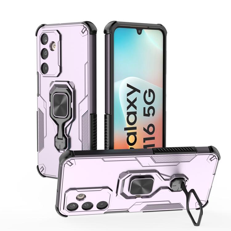 Funda híbrida de TPU y PC con soporte metálico para Samsung Galaxy M16 5G (morada)