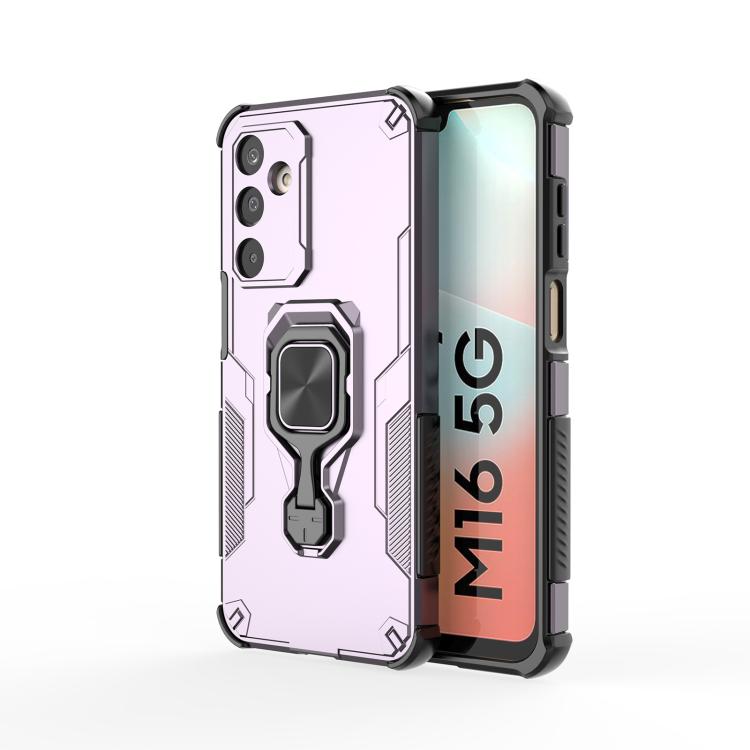 Funda híbrida de TPU y PC con soporte metálico para Samsung Galaxy M16 5G (morada)