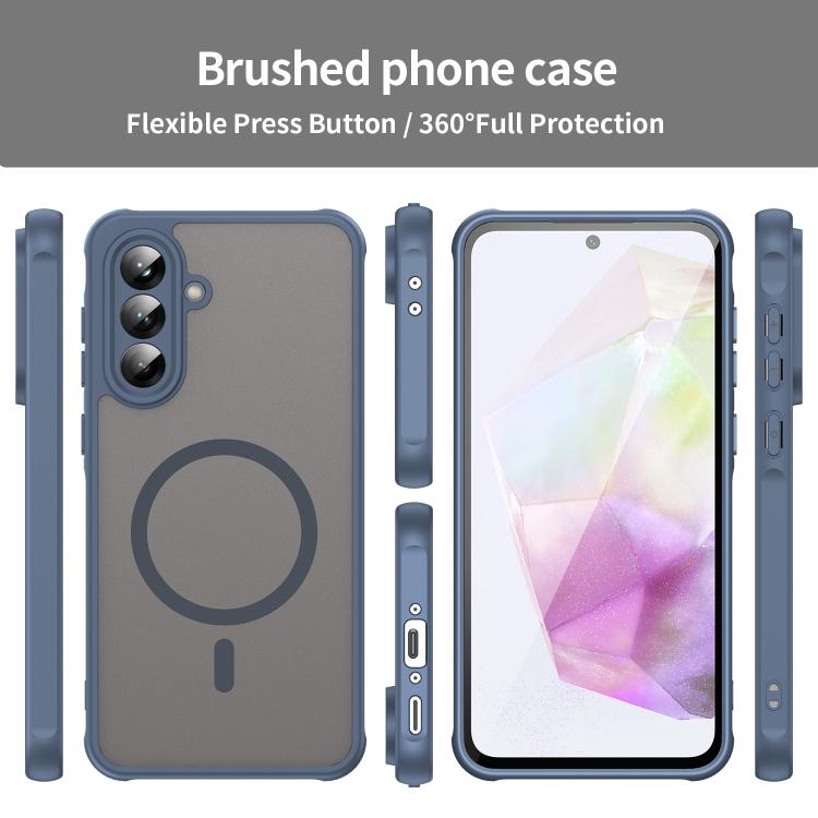 Funda híbrida de TPU y PC esmerilada Magsafe para Samsung Galaxy A56 5G (azul)