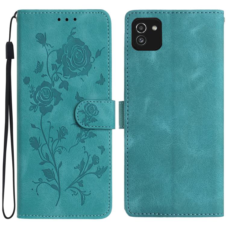 Funda de cuero con estampado floral en relieve para Samsung Galaxy A03 (verde)