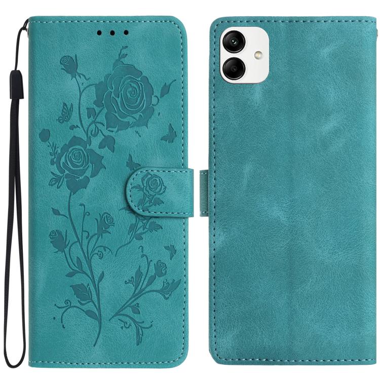 Funda de cuero con estampado de rosas en relieve para Samsung Galaxy A04 (verde)