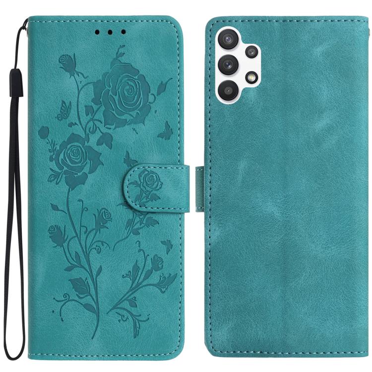 Funda de cuero con estampado floral en relieve para Samsung Galaxy A13 4G (verde)