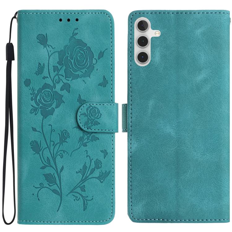 Funda de piel con estampado floral en relieve para Samsung Galaxy A15 (verde)