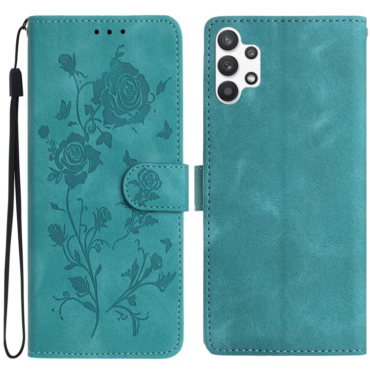 Funda de piel con estampado floral en relieve para Samsung Galaxy A32 (verde)