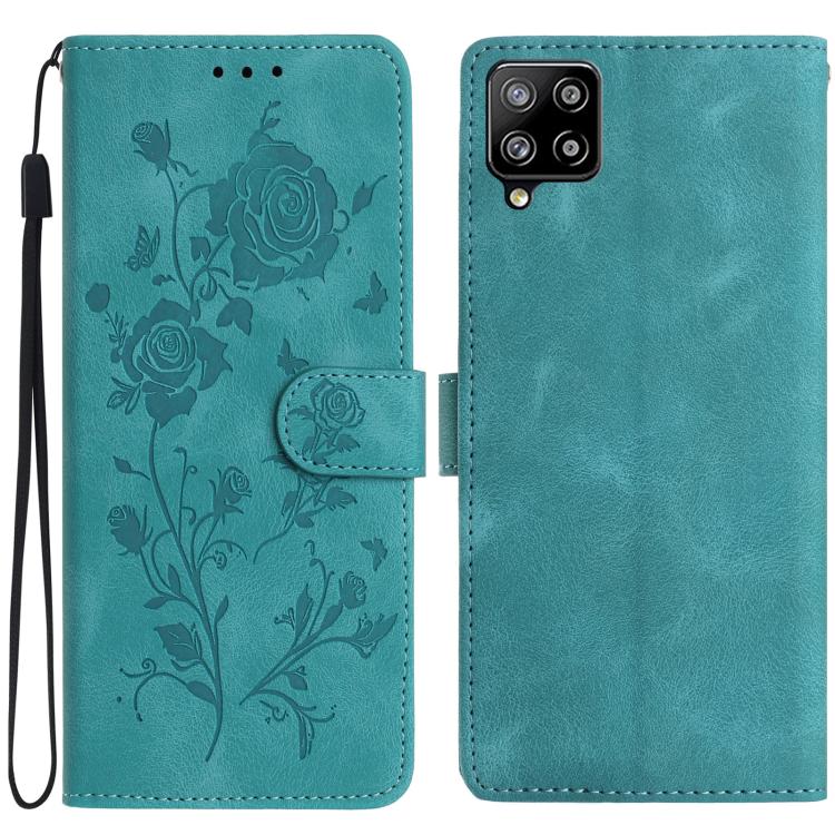 Funda de piel con estampado de rosas en relieve para Samsung Galaxy A42 (verde)