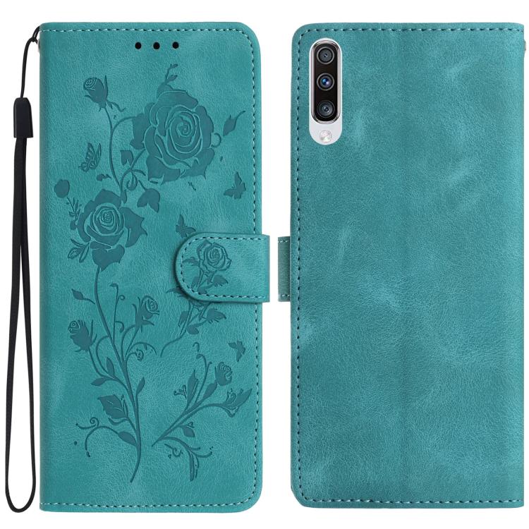 Funda de cuero con estampado de rosas en relieve para Samsung Galaxy A50 (verde)