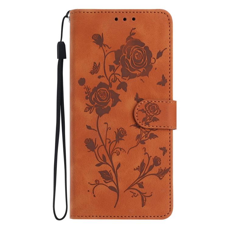 Funda de cuero con estampado de rosas en relieve para Samsung Galaxy A50 (marrón)